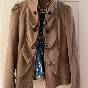 VINTAGE anthropologie Idra Cream Confection Tan Wool Jacket Ruffle - Size 0